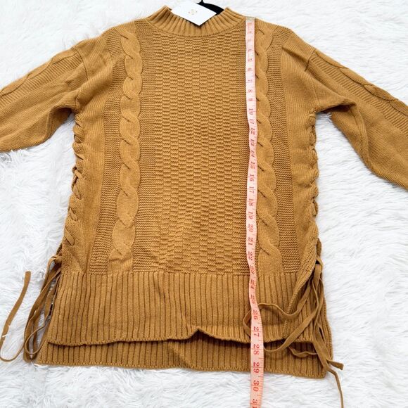NWT Women WAYF Dani Side Lace-up Sweater In Camel Size Extra Small - Picture 6 of 9